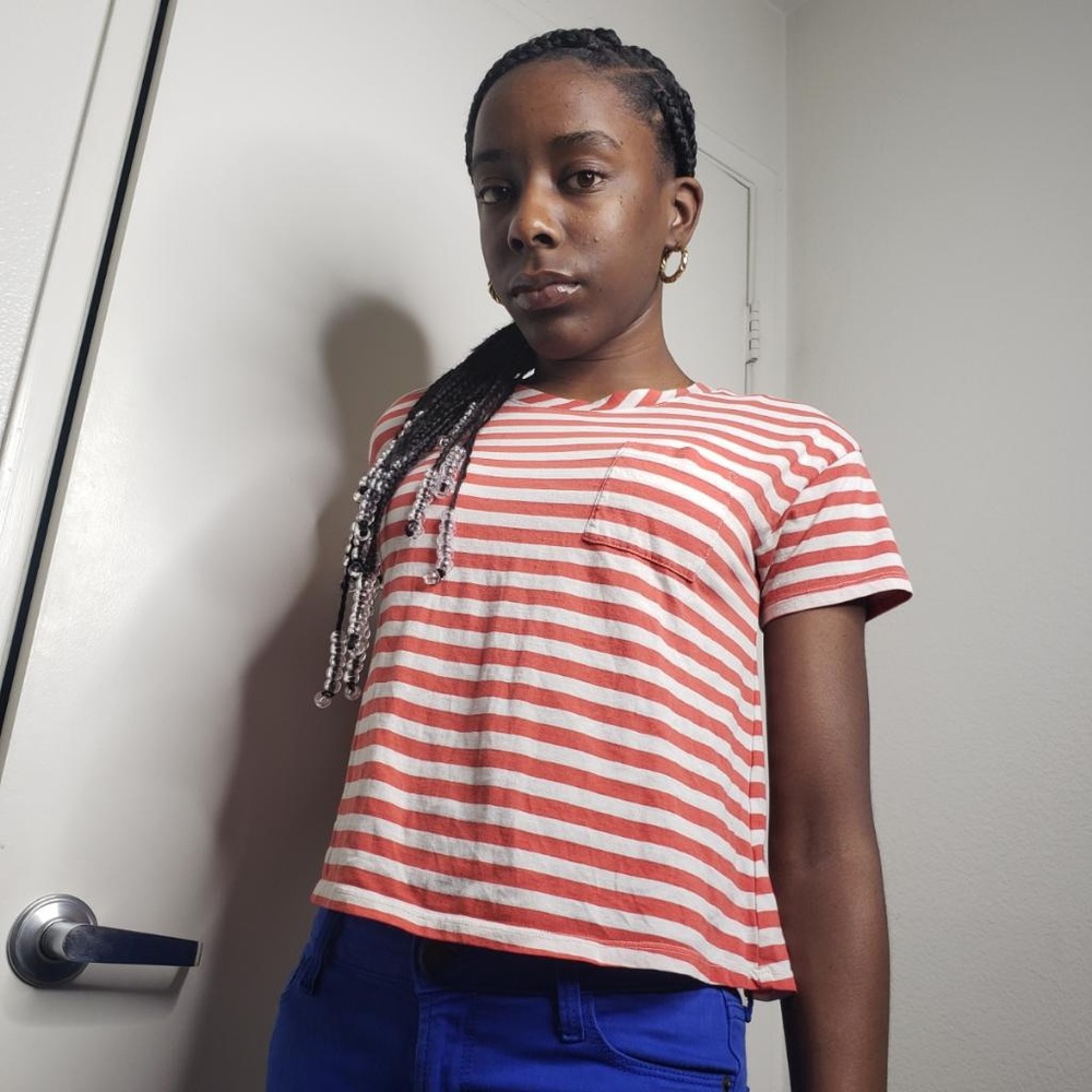 RED & WHITE HORIZONTAL STRIPED SHIRT